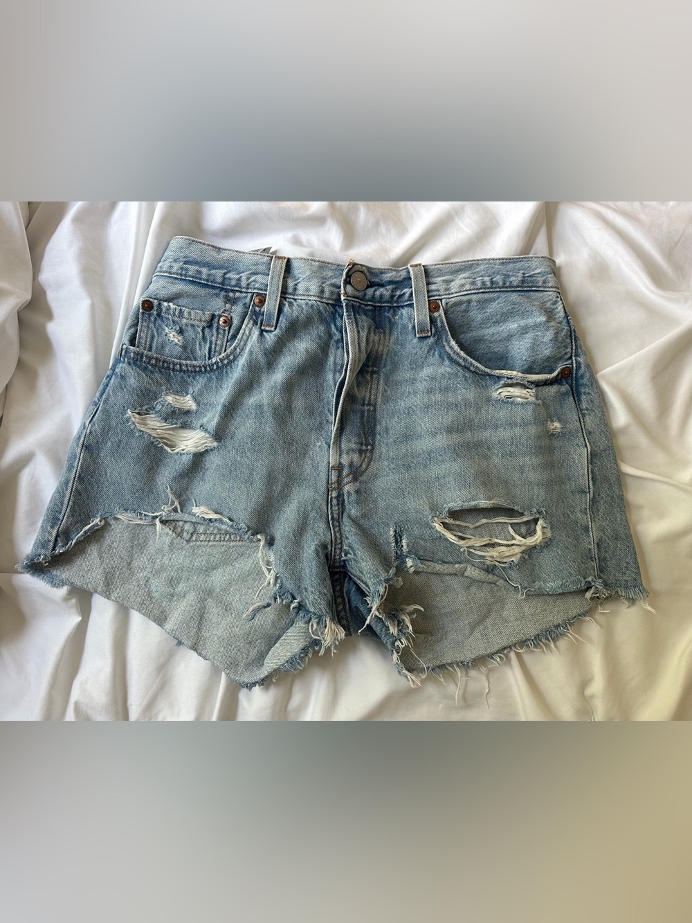 Levi's Light Blue Distressed Denim Jean Shorts